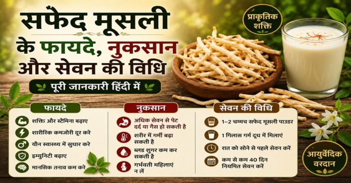 सफेद मूसली के फायदे, नुकसान और सेवन की विधि सफेद मूसली के फायदे, नुकसान और सेवन की विधि