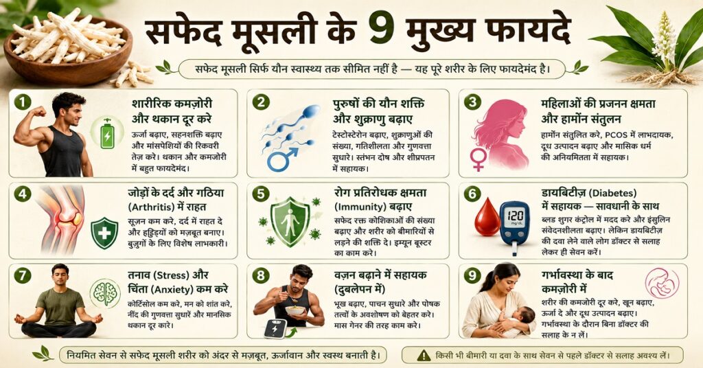 सफेद मूसली के 9 मुख्य फायदे
