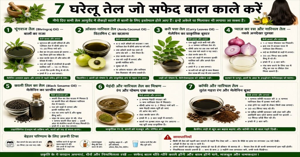 7 घरेलू तेल जो सफेद बाल काले करें