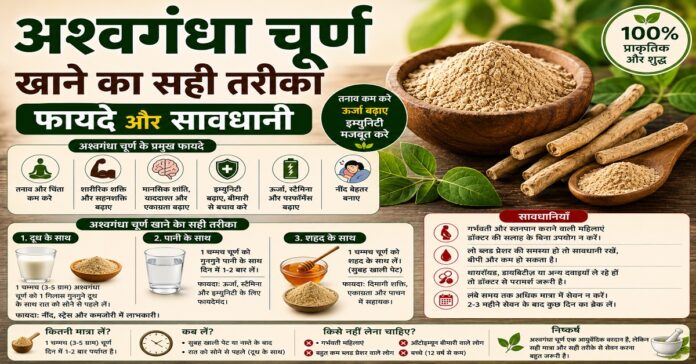 अश्वगंधा चूर्ण खाने का सही तरीका: फायदे और सावधानी