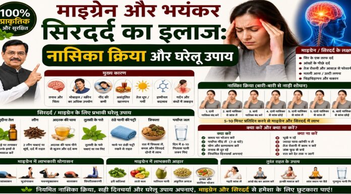 माइग्रेन और भयंकर सिरदर्द का इलाज: नासिका क्रिया और घरेलू उपाय माइग्रेन और भयंकर सिरदर्द का इलाज: नासिका क्रिया और घरेलू उपाय