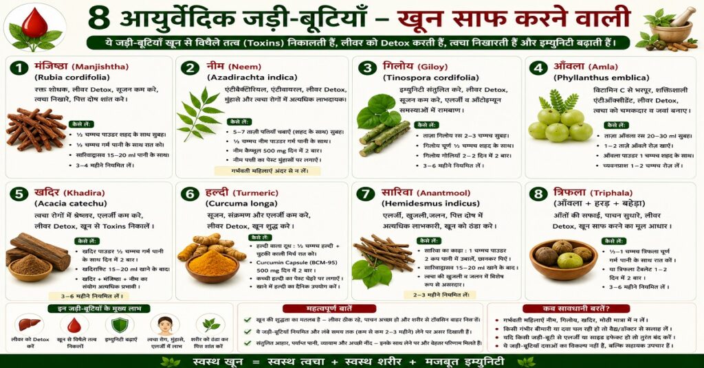8 आयुर्वेदिक जड़ी-बूटियाँ — खून साफ करने वाली