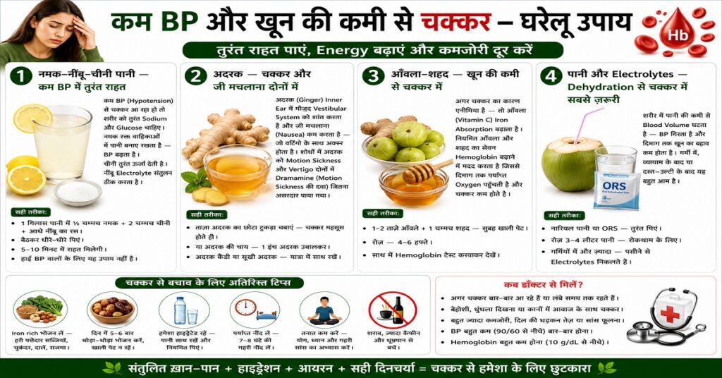 कम BP और खून की कमी से चक्कर — घरेलू उपाय