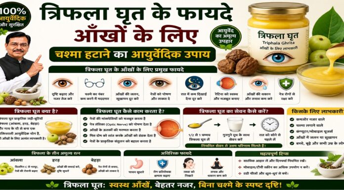 त्रिफला घृत के फायदे आँखों के लिए: चश्मा हटाने का आयुर्वेदिक उपाय त्रिफला घृत के फायदे आँखों के लिए: चश्मा हटाने का आयुर्वेदिक उपाय