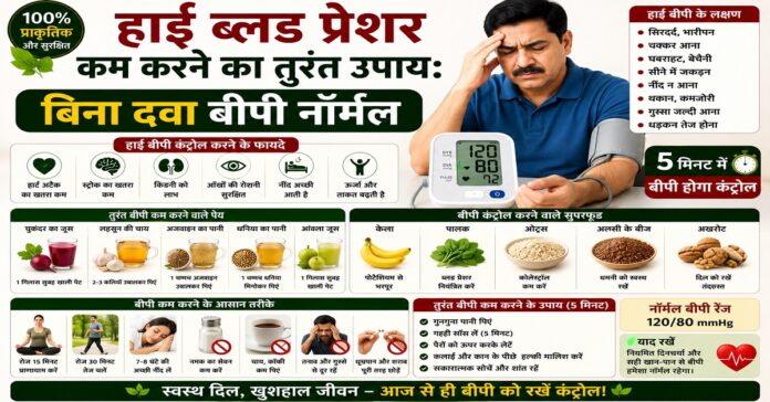 हाई ब्लड प्रेशर कम करने का तुरंत उपाय: बिना दवा बीपी नॉर्मल
