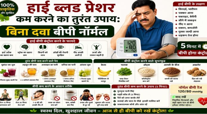 हाई ब्लड प्रेशर कम करने का तुरंत उपाय: बिना दवा बीपी नॉर्मल हाई ब्लड प्रेशर कम करने का तुरंत उपाय: बिना दवा बीपी नॉर्मल