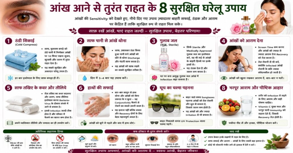 आंख आने से तुरंत राहत के 8 सुरक्षित घरेलू उपाय