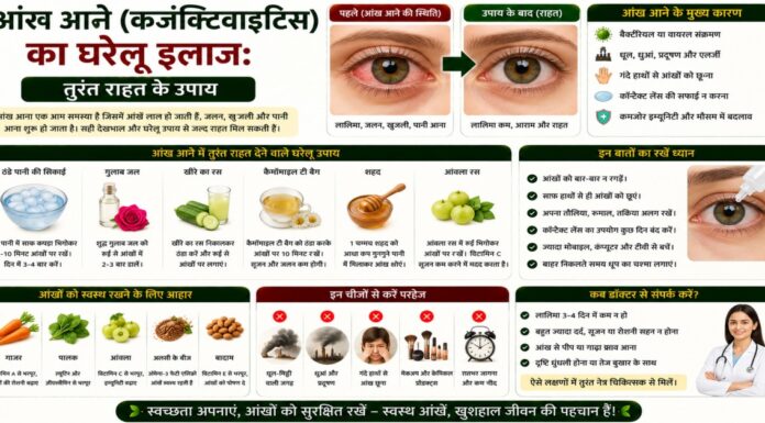 आंख आने (कंजंक्टिवाइटिस) का घरेलू इलाज: तुरंत राहत के उपाय आंख आने (कंजंक्टिवाइटिस) का घरेलू इलाज: तुरंत राहत के उपाय