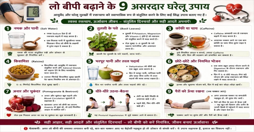 लो बीपी बढ़ाने के 9 असरदार घरेलू उपाय