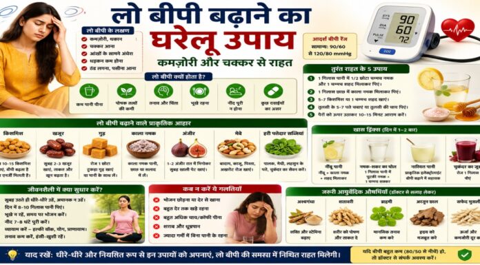 लो बीपी बढ़ाने का घरेलू उपाय: कमजोरी और चक्कर से राहत लो बीपी बढ़ाने का घरेलू उपाय: कमजोरी और चक्कर से राहत