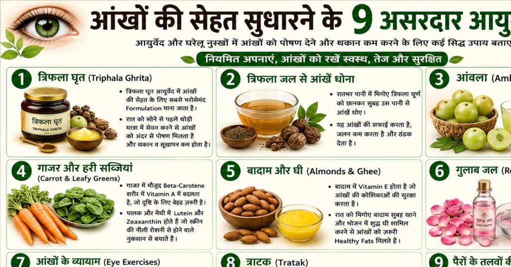 आंखों की सेहत सुधारने के 9 असरदार आयुर्वेदिक उपाय