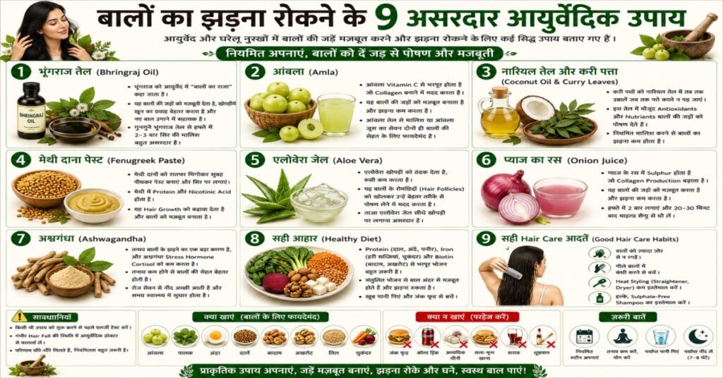 बालों का झड़ना रोकने के 9 असरदार आयुर्वेदिक उपाय