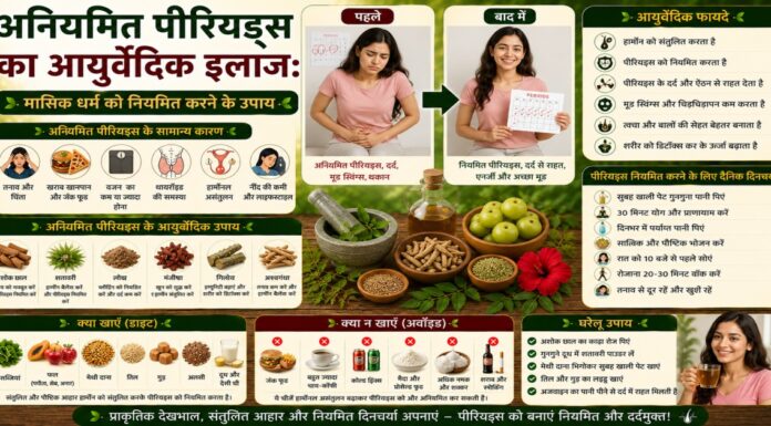 अनियमित पीरियड्स का आयुर्वेदिक इलाज: मासिक धर्म को नियमित करने के उपाय अनियमित पीरियड्स का आयुर्वेदिक इलाज: मासिक धर्म को नियमित करने के उपाय