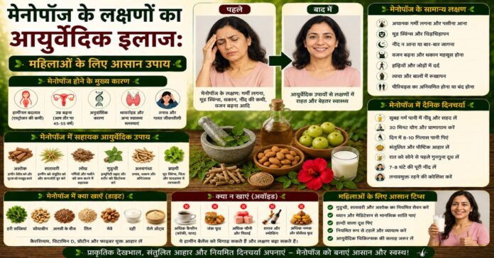 मेनोपॉज के लक्षणों का आयुर्वेदिक इलाज: महिलाओं के लिए आसान उपाय मेनोपॉज के लक्षणों का आयुर्वेदिक इलाज: महिलाओं के लिए आसान उपाय