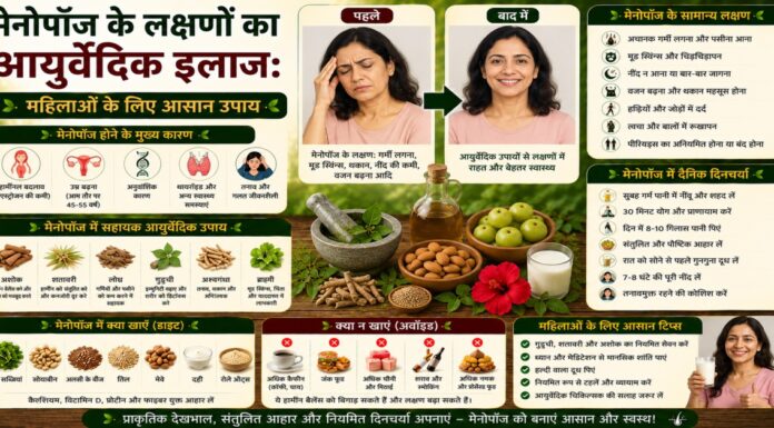 मेनोपॉज के लक्षणों का आयुर्वेदिक इलाज: महिलाओं के लिए आसान उपाय मेनोपॉज के लक्षणों का आयुर्वेदिक इलाज: महिलाओं के लिए आसान उपाय
