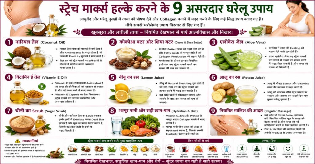 स्ट्रेच मार्क्स हल्के करने के 9 असरदार घरेलू उपाय