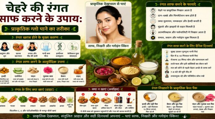 चेहरे की रंगत साफ करने के उपाय: प्राकृतिक ग्लो पाने का तरीका चेहरे की रंगत साफ करने के उपाय: प्राकृतिक ग्लो पाने का तरीका